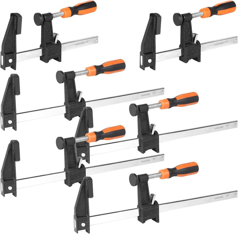 HANSOM 6-Pack 12”(4)&6”(2) Bar Clamps,Wood Clamps Heavy Duty Force 600 Lbs Adjustable and Release Quickly,Woodworking Clamps Throat Depth 2.5 inch with Plastic Handle - Image 1